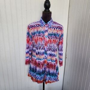 Carine Snap Front Blouse Womens Purple Blue Pink Multi Top Shirt 3/4 Sleeve L